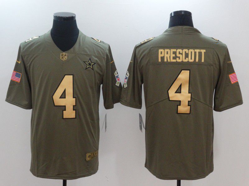 Men Dallas Cowboys #4 Prescott Gold Nike Olive Salute To Service Limited NFL Jersey->dallas cowboys->NFL Jersey